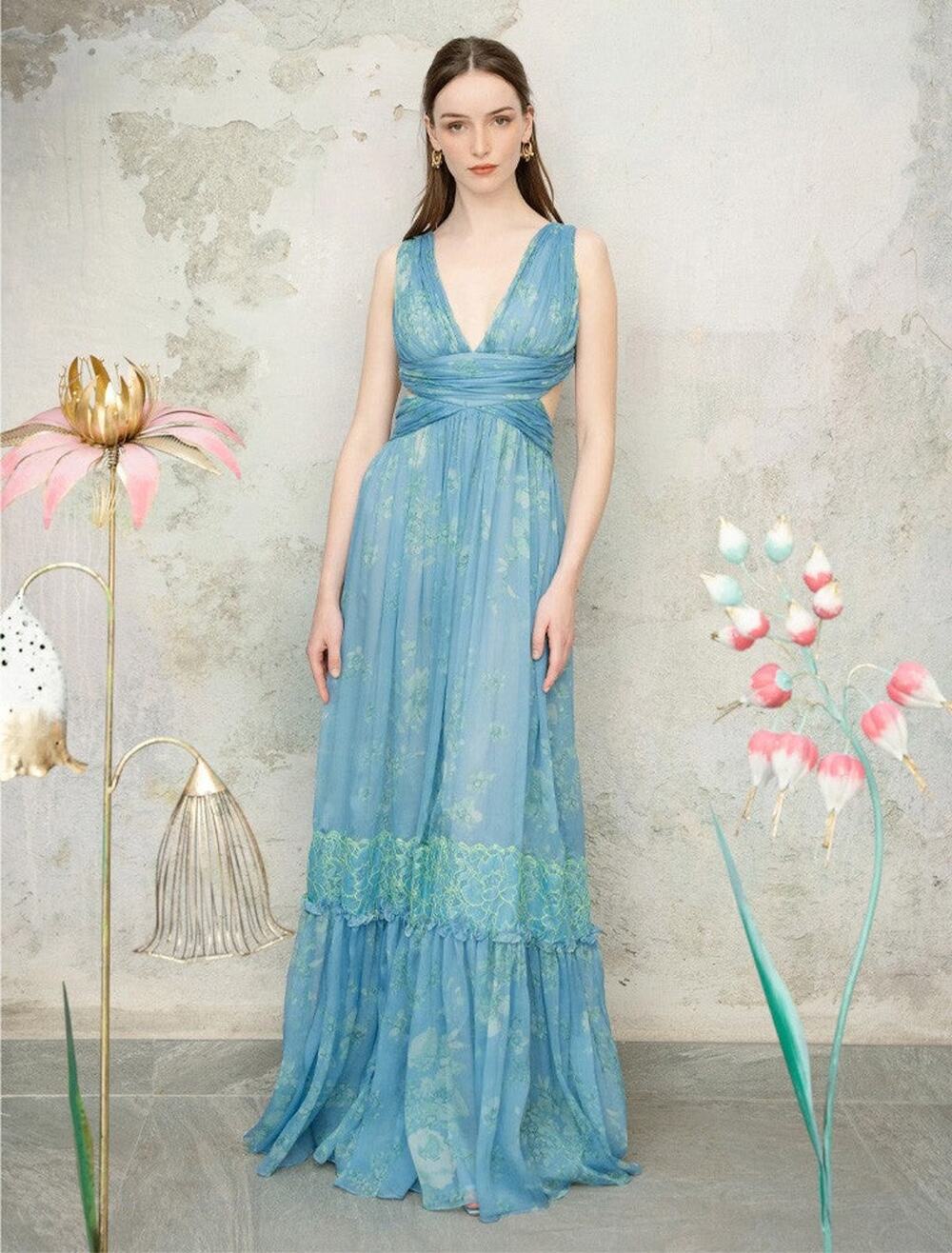 Luisa Beccaria Floral Chiffon Gown  - 38